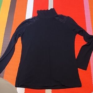 Free Me Gorgeous Women's Black Turtleneck Top With Lace Shoulders Sm./Med.